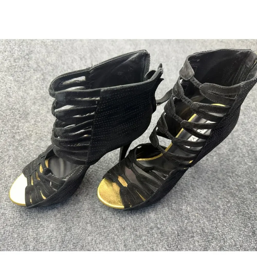 Burak Uyan Heels Women 40 US 9.5 Black Leather Cage Platform Made In Italy NEW